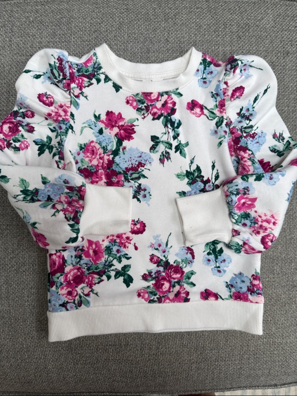 Janie and Jack Cream Floral Puff-Sleeve Crewneck Sweater
